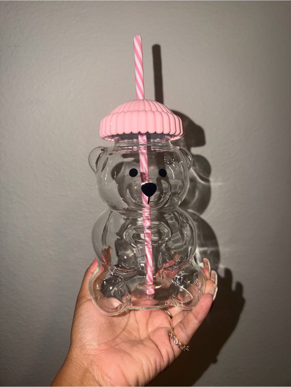 Pink Bear-Shaped iced coffee glass